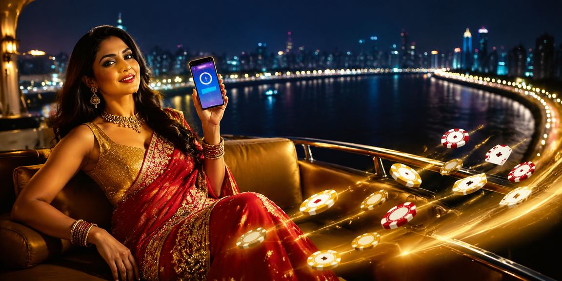 Player enjoying mobile slots gaming along Mumbai’s Marine Drive in the evening